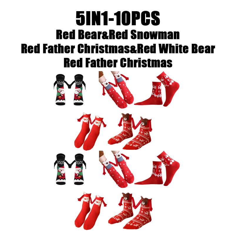 12PCS Christmas Socks Fall and Winter Cotton Magnet Hand-holding Socks Mid-calf Socks Cute Couple Socks Cartoon Christmas Socks