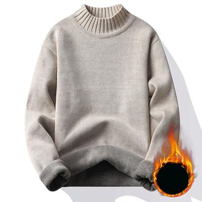 Autumn Winter Men's Half High Neck Pullover Knit Sweater Clothing Thick Warm O-neck Jumpers Knitwear