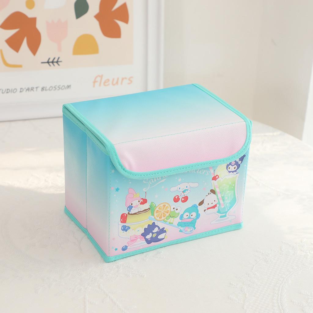 Hello Kitty Kuromi Cinnamoroll Melody Grid Pattern Foldable Flip Storage Box For Office And Bedroom Storage