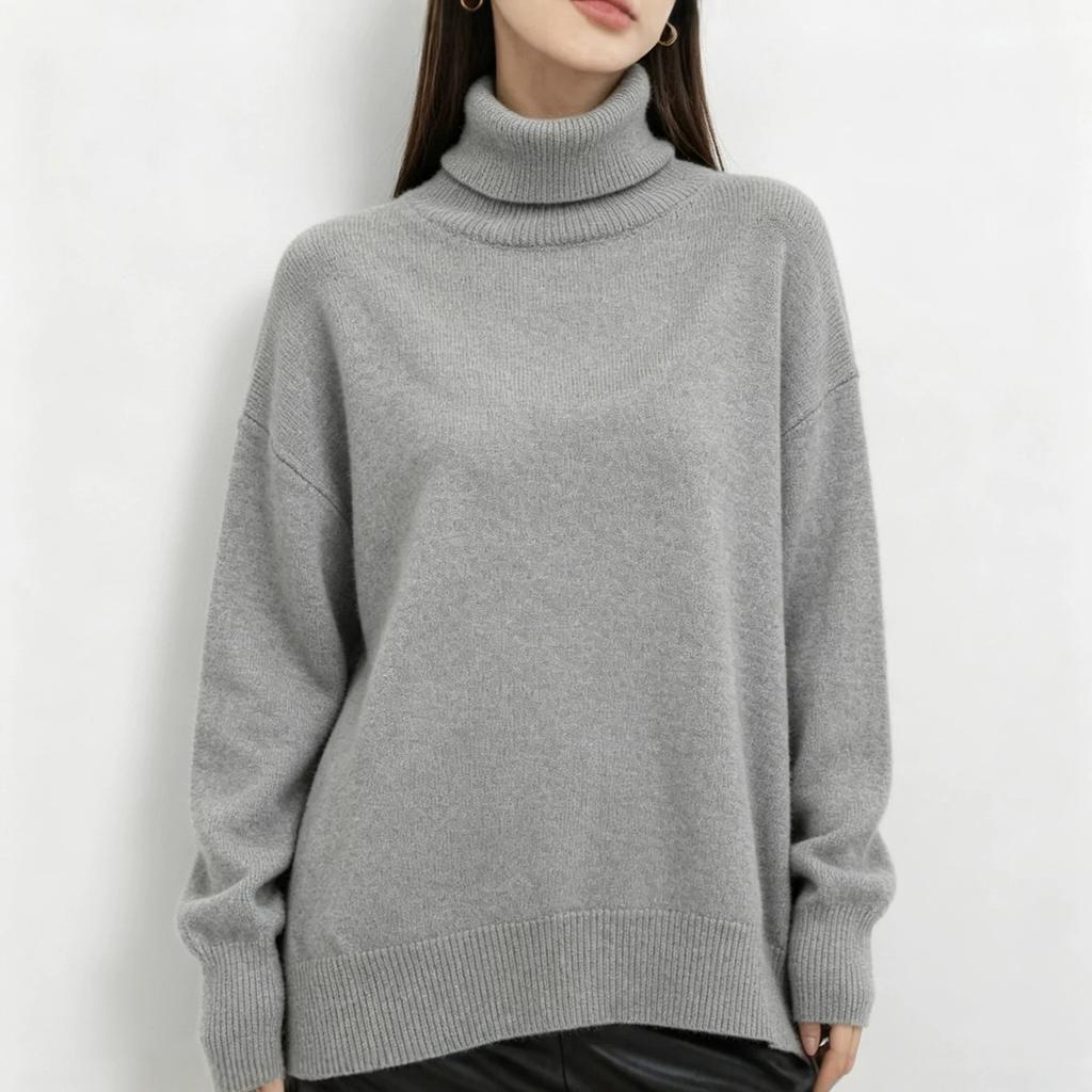 Russian Cross-border Bestseller Solid Color Basic Loose High-neck Pullover Sweater for Women, Casual Warm Pullover