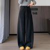 Xin Xin Women's Plus Velvet Thick Woolen Curved Leg Trousers - Loose, Straight, Wide-Leg for Autumn Winter 2025