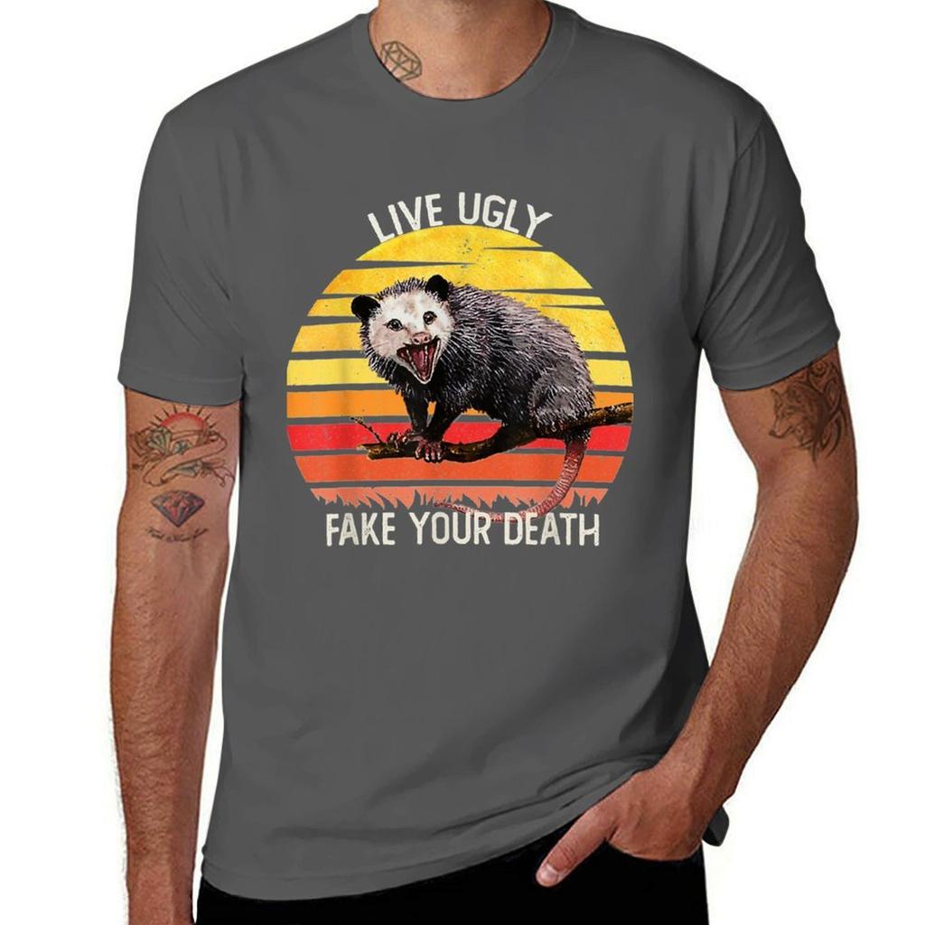 Live Ugly Fake Your Death Opossum Funny TShirt AntiPilling Casual TShirt