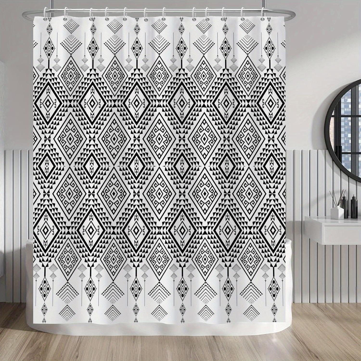 Tonnika Chen Black/White Moroccan Bohemian Curtain - & Stripes, 12 Hooks, Fashionable Bath Decor