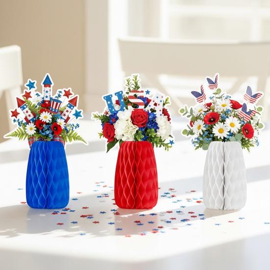 3Pcs Honeycomb Ball Ornament Decorative Hanging Balls USA Themed Indoor Outdoor Festive Atmosphere Holiday Party