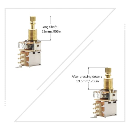 FLEOR 2 Pieces Guitar Bass Push-Push Potentiometer B500K Linear Tapered Copper Long Split Shaft Pot