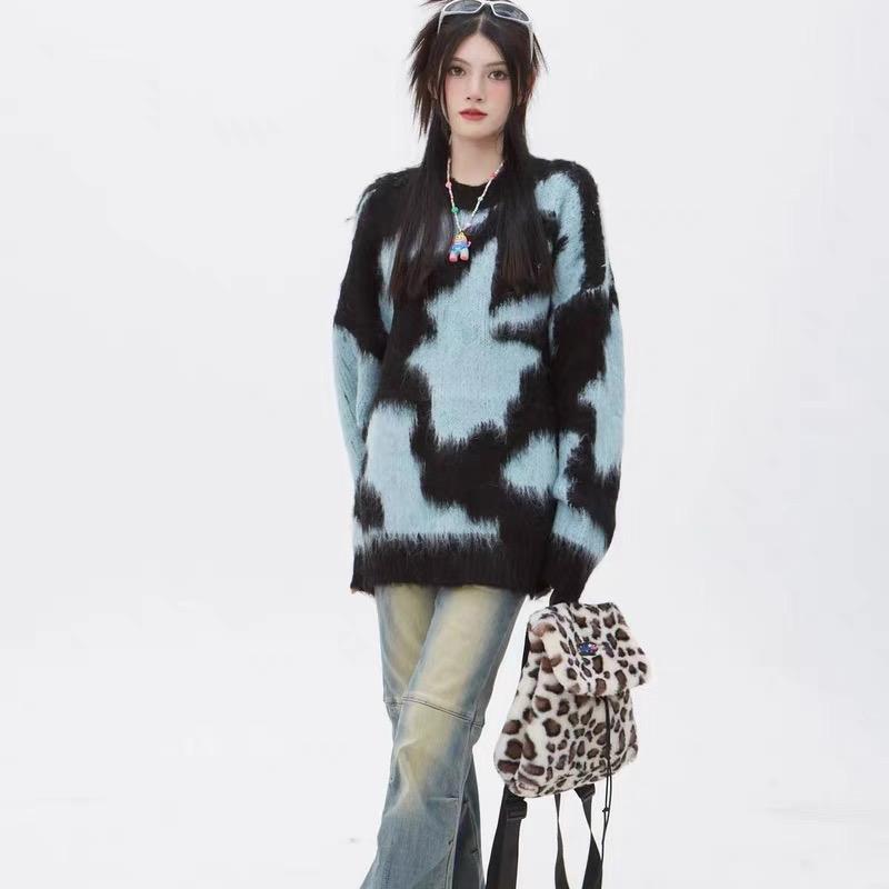 Fashion Loose Pullover Knitted Sweater Women Autumn Outfit Long Sleeve Retro Chic Woman Knitwears Tops Elegant Round Neck Soft Warm Sweaters 24950