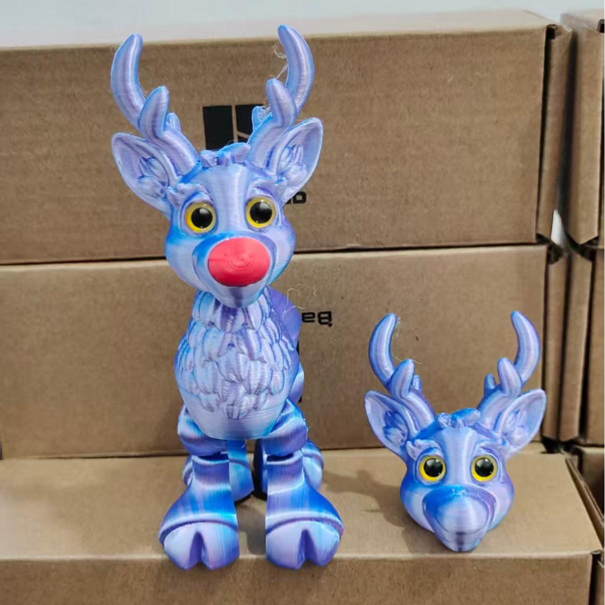 

Christmas New 3D Printed Elk Toy Statue Joint Movable Simulation Animal Elk Model Children Toy Gift Forest Deer Desktop Ornament Red nose style