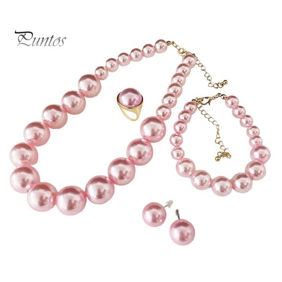 Faux Pearl Earrings Set 3Pcs/Set Imitation Pearls Jewelry Set, Adjustable Length Choker Necklace with Ear Studs Wedding Bracelet And Bracelet,