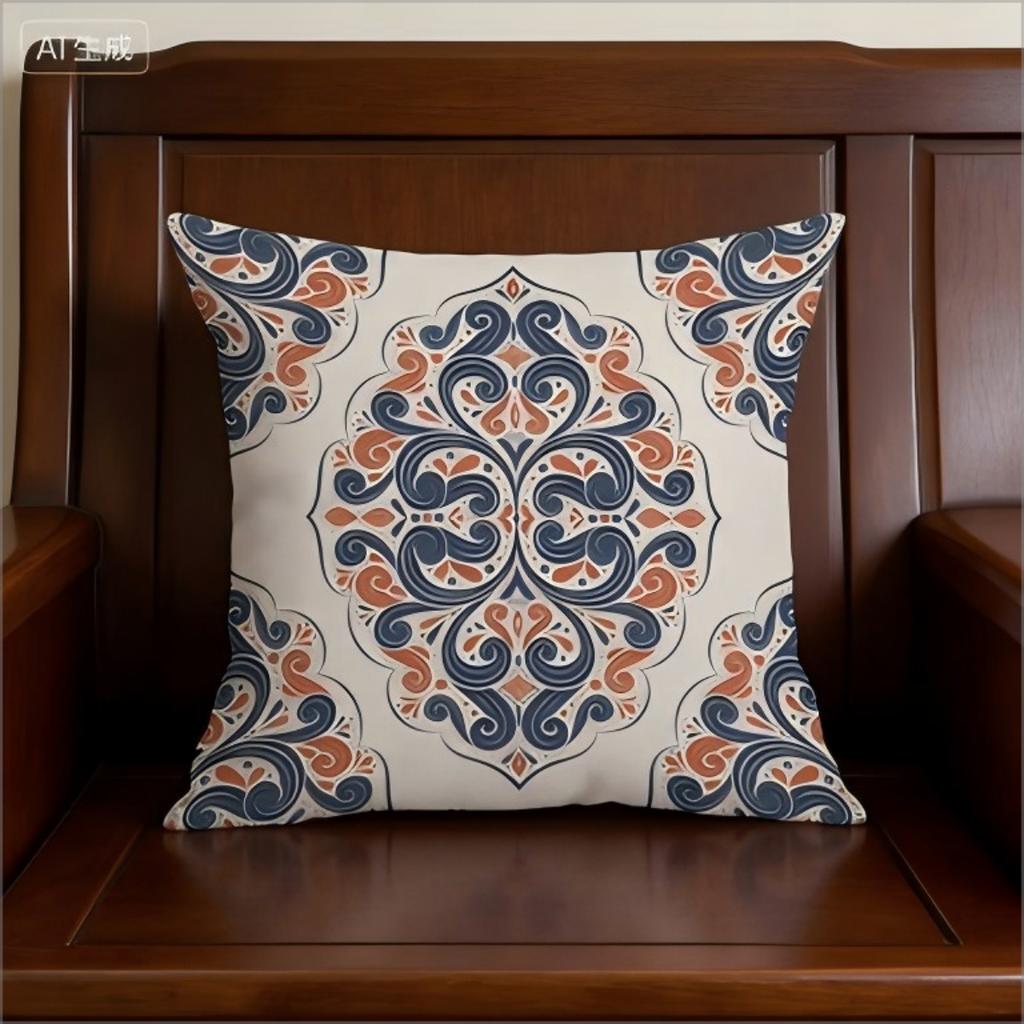 Marokkanische Damast Kissenhülle Marineblau Terrakotta Blumendruck Ethnisch Bohème Kissenhülle für Sofa Bett Couch Rustikale Wohnkultur