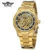 T-Winner New Gold Luxury Skeleton Automatic Mechanical Men's Watch with Stainless Steel Band and Alarm