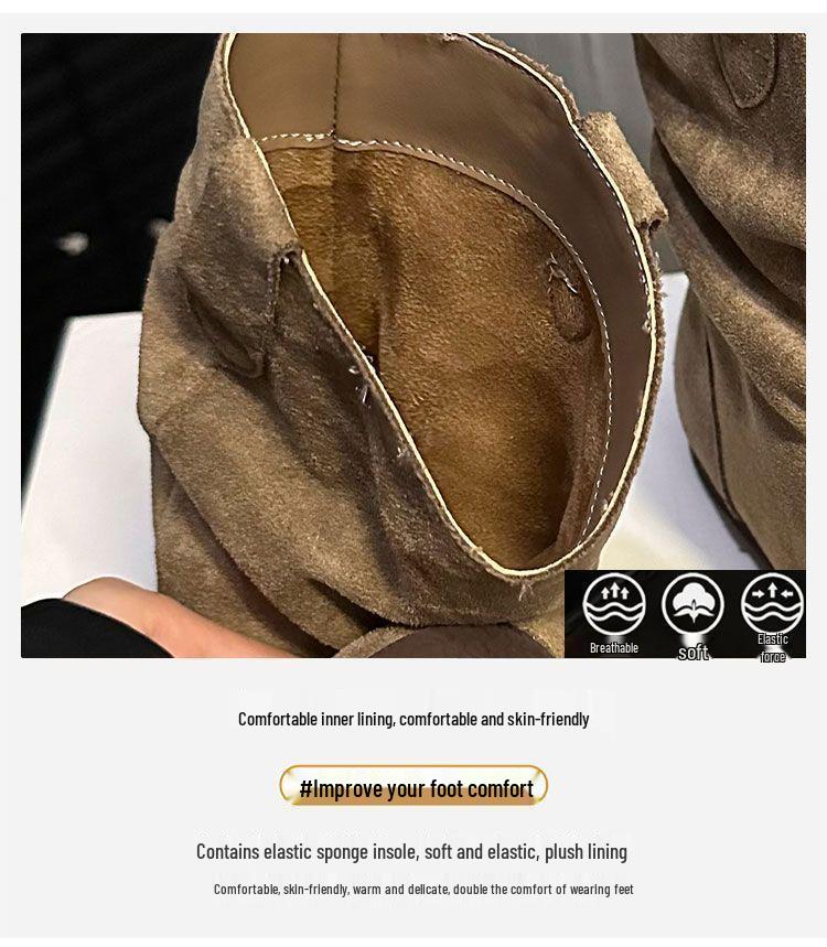 Chic Retro Women's Suede Slouch Boots: 2025 Autumn/Winter Collection – European & American Style Short Martin Boots