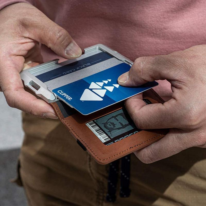 RFID Anti-Magnetic Men's Leather Metal Card Bag Multifunctional Aluminum Alloy Bank Credit Card Holder Wallet