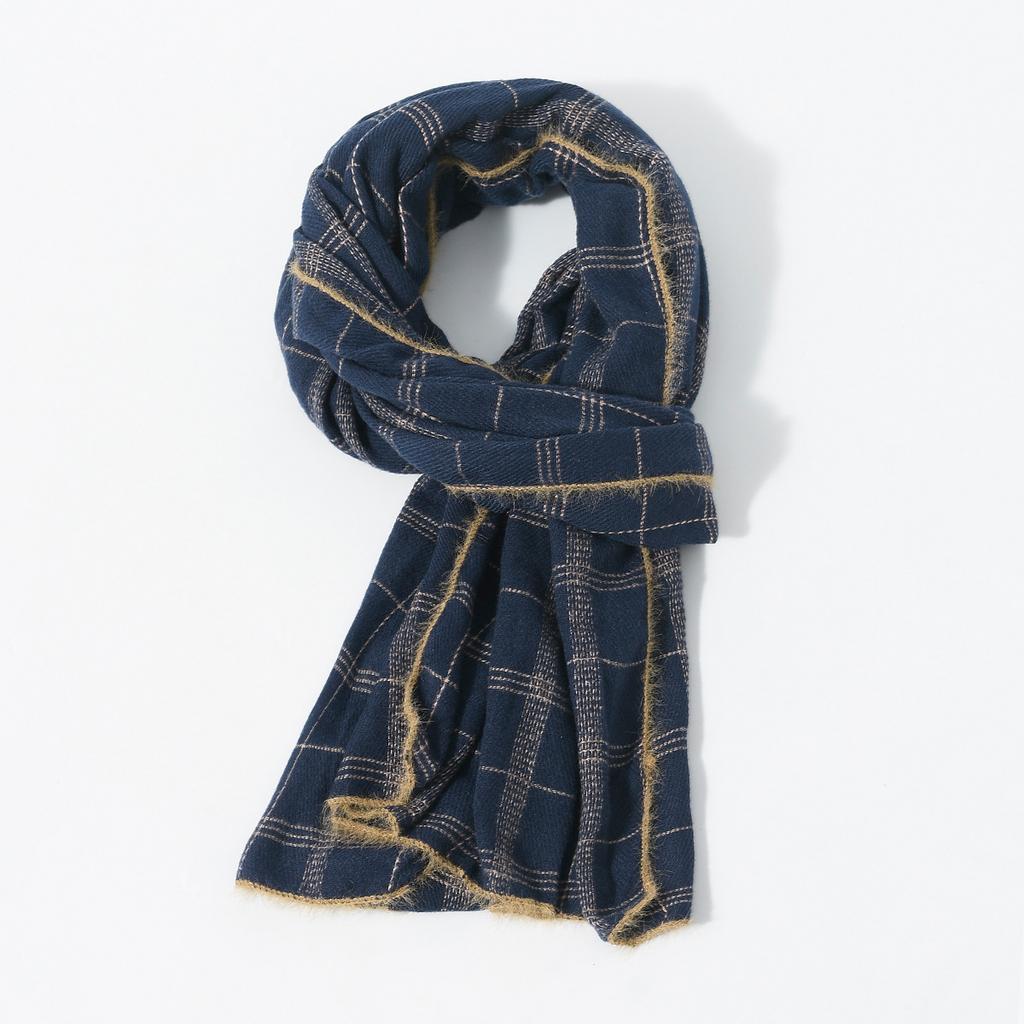 Men's Classic Checkered Patchwork Soft Fleece Scarf New Arrival Versatile Textured Warm Winter Scarves