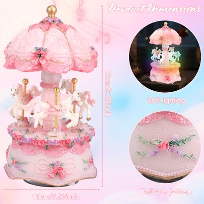 1Pc Carousel Music Box with 3 Horses Luminous Rotating Carousel Horse Music Boxes for Girls Women Kids Sister Daughter Mom Gifts