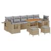 Ensemble de Canapés de Jardin 10 Pièces avec Coussins Beige Rattan Poly Acacia, Ensemble de Dîner 3 Pièces avec Coussins 3361732