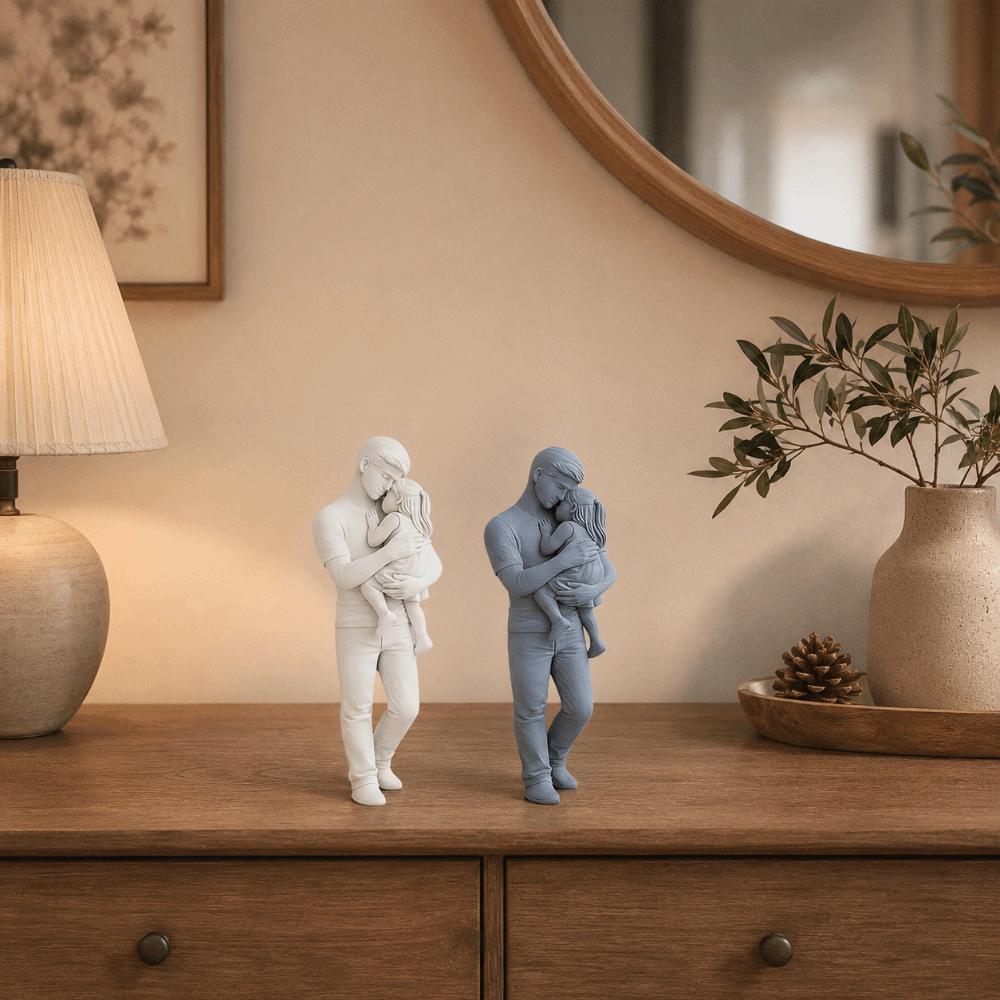 Kreative Vater und Mädchen Statuen Stehend Nordischer Stil Ornamente Umarmende Kinder Skulptur Vatertag