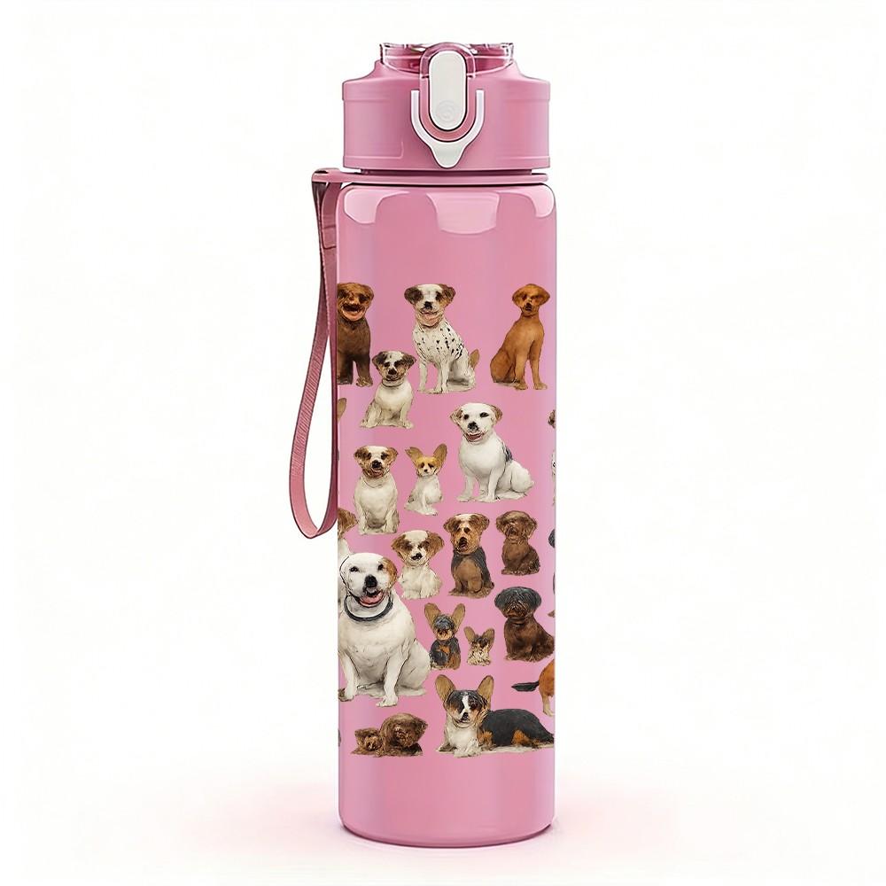 1 Stück Großes Gruppen-Welpen-Gitter-Layout 750 ml Farbe Kunststoff Sport-Wasserflasche Auslaufsicherer Klappdeckel mit Strohhalm Für Sport, Büro, Heimgebrauch