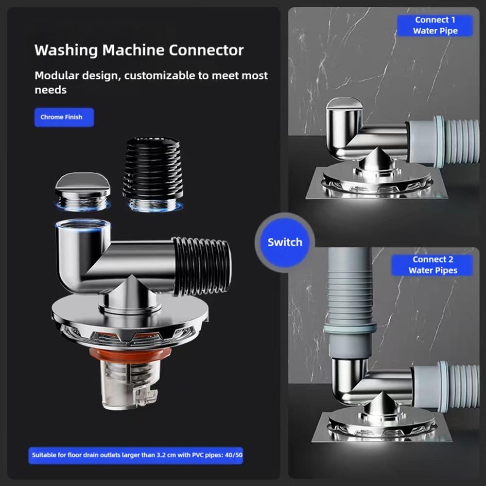 Black Silver Floor Drain Cover Snap Joint Double Purpose Multifunctional Tee Connector Anti-Overflow Insect Prevention