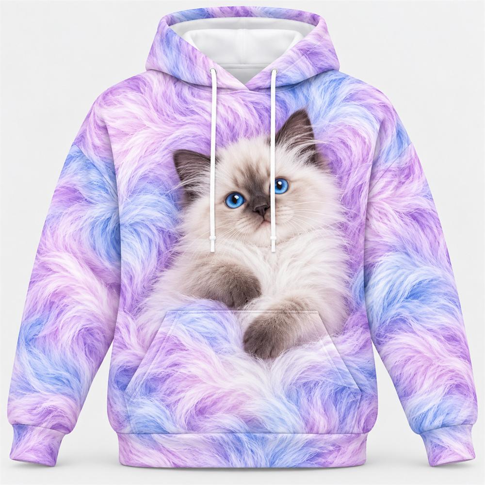 3D Print Cute Cat Hoodie For Men Women Fluffy Kitten Pattern Pullover Hoodie Animal Lover Gift Graphic Hooded Sweatshirt Trend