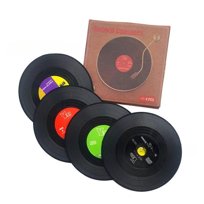 Sada 6 vinylových podložek Kreativní podložky pod nápoje Vinylová deska Hudební podložky se stojánkem na gramofonové desky Podložky pod desky