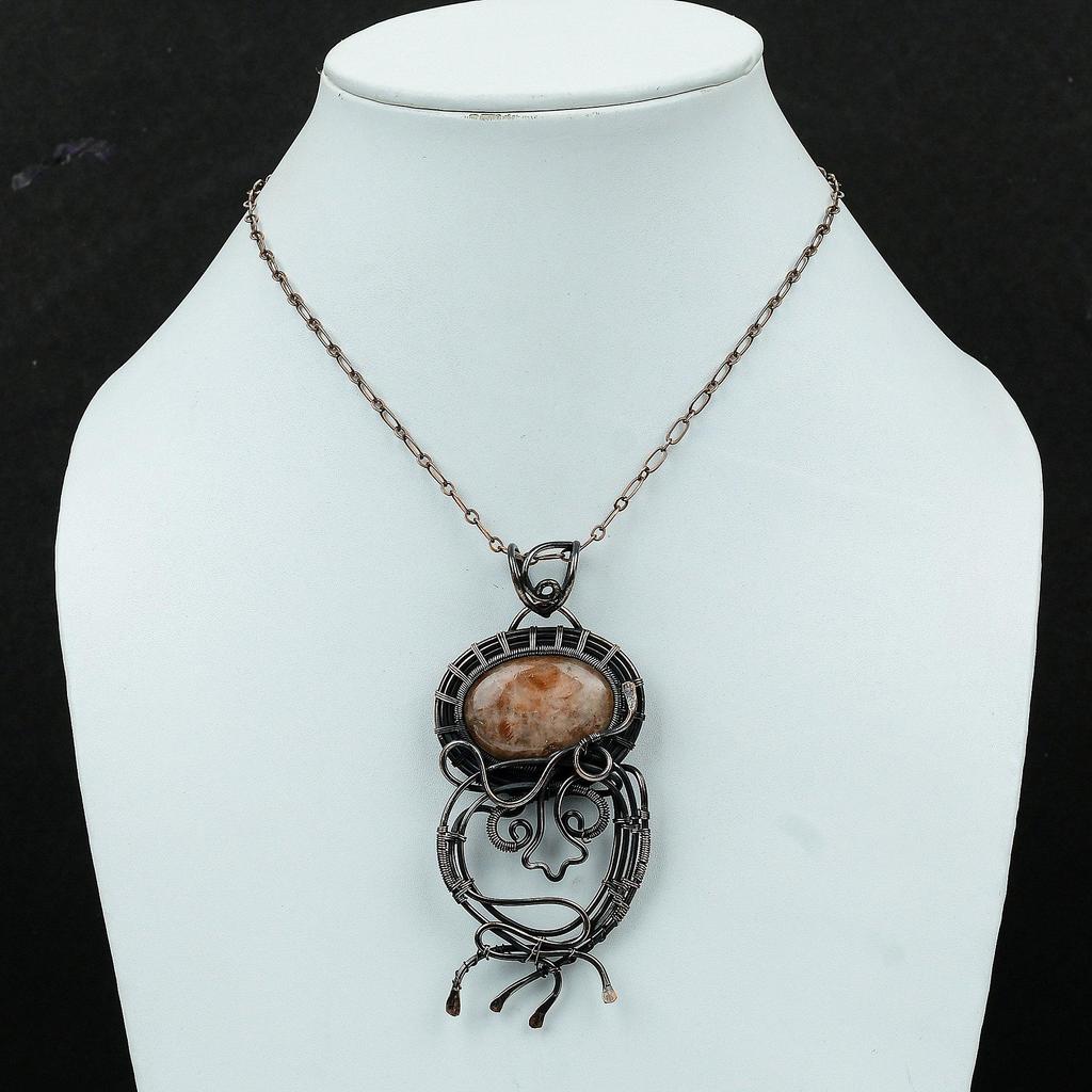 Pandantiv Piatră Solară Pandantiv Înfășurat în Sârmă de Cupru Pandantiv Unic Bijuterii Piatră Solară Pandantiv Handmade Cadou de Nuntă Bijuterii Înfășurate în Sârmă de Cupru