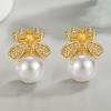 Animal Cute Female White Zircon Pearl Bee Stud Earrings Trendy Fashion Silver Gold Color Wedding Jewelry For Women