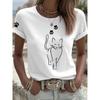 Ilstile Women's Cat Paw Print T-Shirts Summer Short Sleeve Casual Round Neck Tops Black Blue Pink Tees Hot Sale