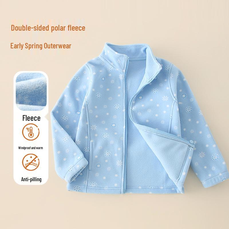 Boys' Fleece Jacket for Autumn/Winter - Stand-Up Collar, School Uniform Layer, Warm and Thick
