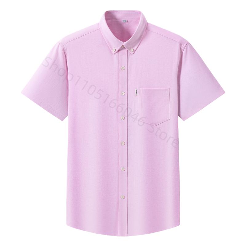 100% Cotton Oxford 3XL Men's Shirts Short Sleeve Regular Fit Formal Single Pocket Work Gray White Shirt