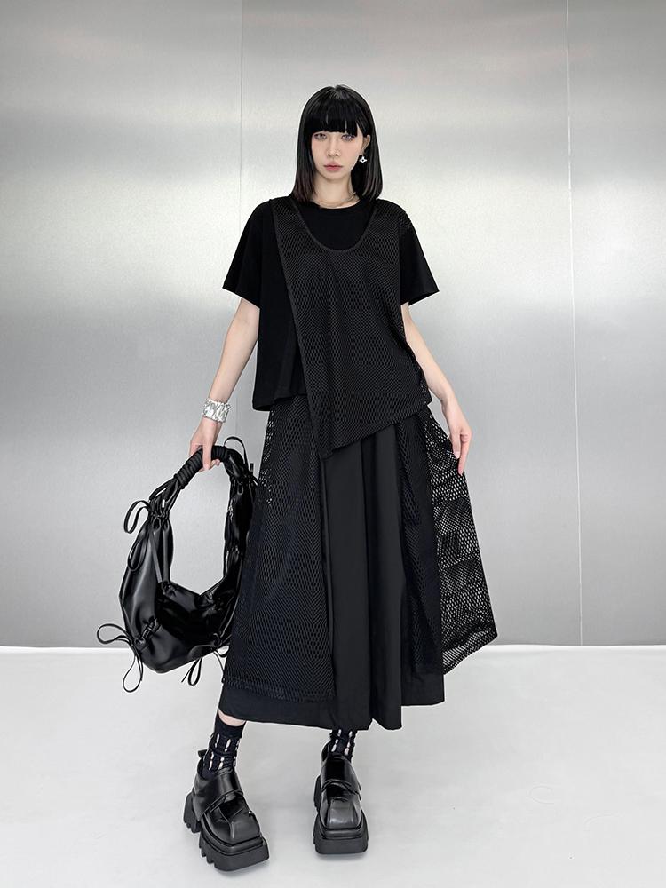 XITAO Сет из двух предметов: Женский топ с сетчатыми вставками и черным кружевом — фото 3