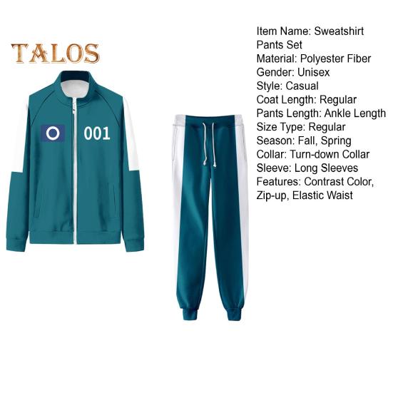2 Pcs/Set Children Sweatshirt Pants Suit Cosplay Costume Contrast Color Lapel Zip-up Jacket Drawstring Elastic Waist Trousers Game Wooden Man Role