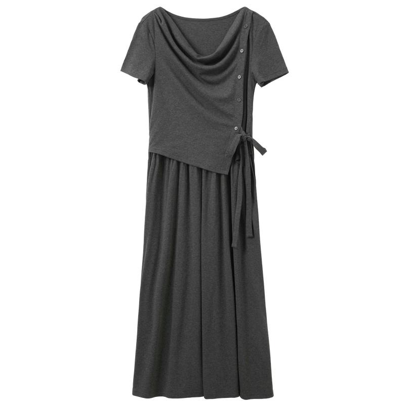 SANCITY 2026 Summer Faux Two-Piece Cowl Neck A-line Dress M