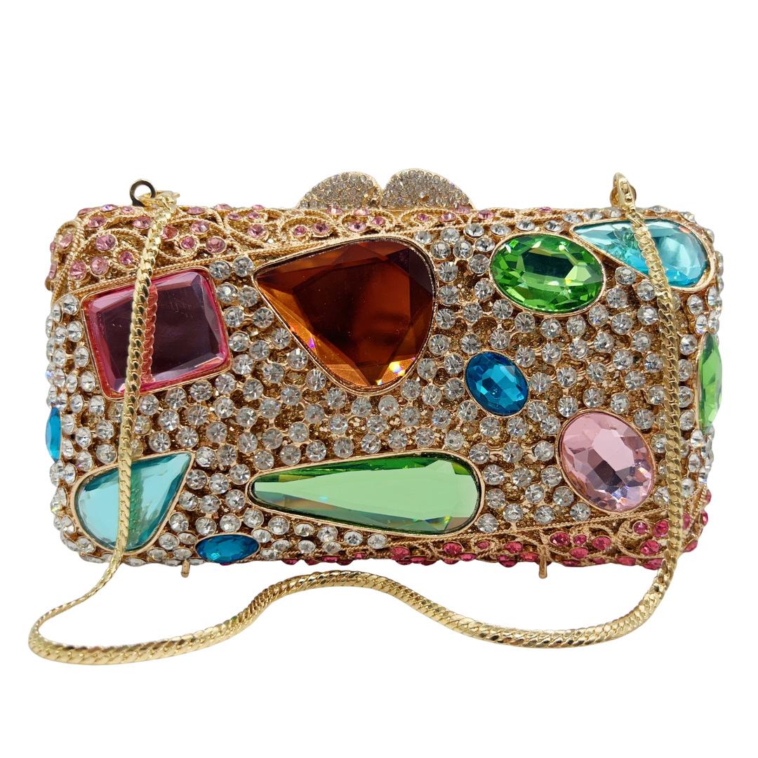 WHTUOHENG Luxury Crystal Clutch Purse Large Stone Rhinestone Women s Party Bag Diamond Bridal Evening Clutch Elegant Wedding Bag 19cmX10.5cmX5.3cm