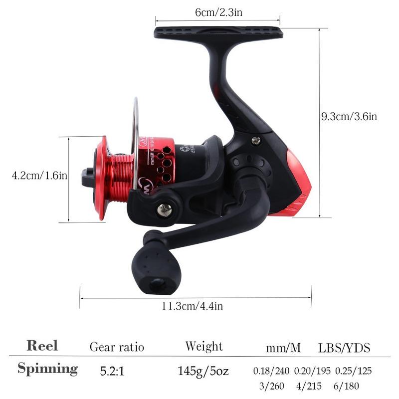 Spinning Fishing Rod Glass Fiber Combo 1.7M 5 Section Fishing Rod with 5:2:1 Fishing Reel Line Sets Fishing Tackle