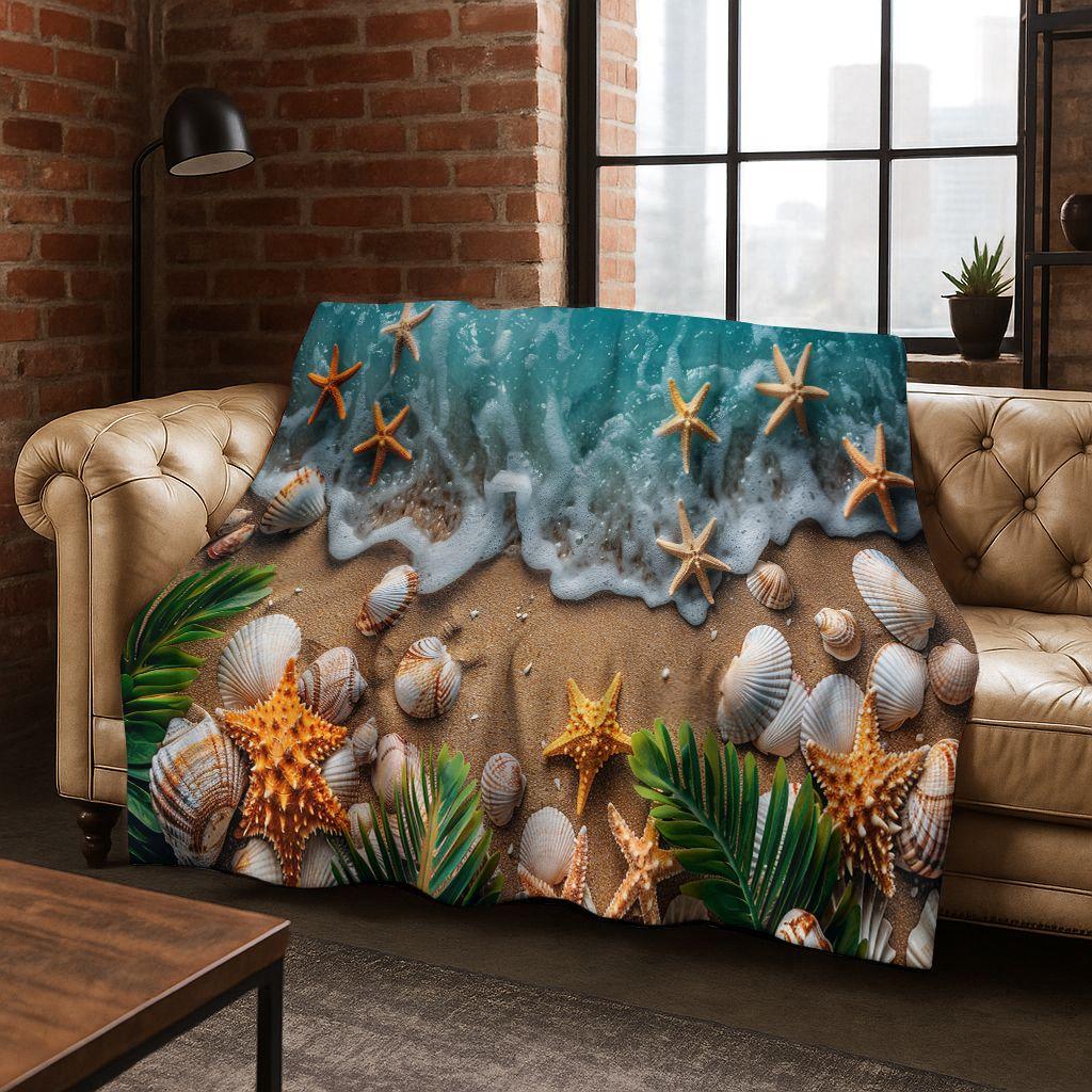 Traum Seestern Muschel Tropischer Strand Seestern Kunst Flanell Decke, Gemütliche Weiche Überwurfdecke für Zuhause Schlafzimmer Bett Sofa Abdeckung Geschenk
