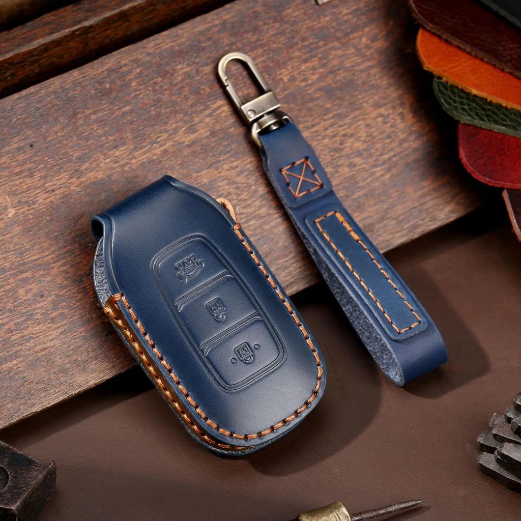 Leather Car Key Case Cover Fob Protect For Hyundai Fista I30 I35 I40 Kona Elantra Solaris Grandeur Accent Santa Fe Holder Shell