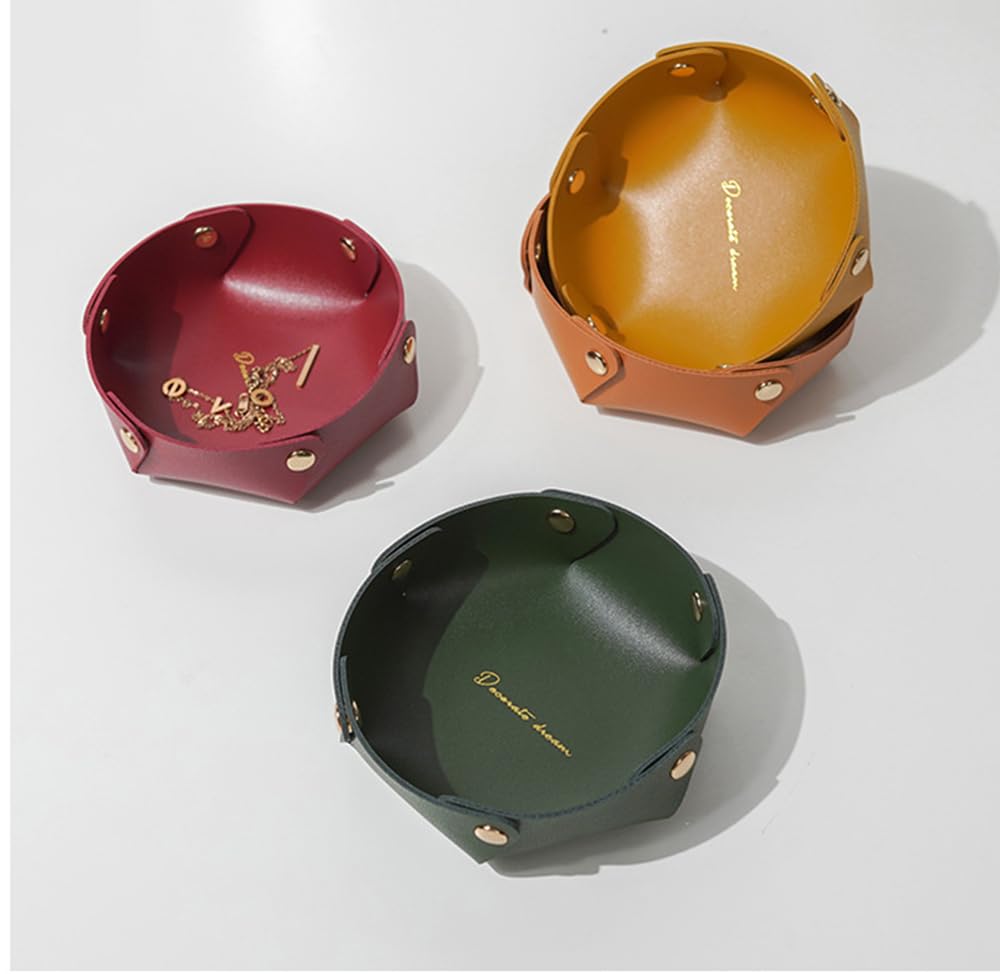 Clapoyis Folding Leather Tray for Entryway, Desk, and Storage (Wine Red [Small])