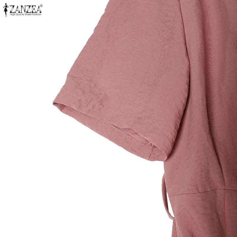 ZANZEA Women Casual Turn Down Collar Solid Color Loose Half Sleeve Long Dress