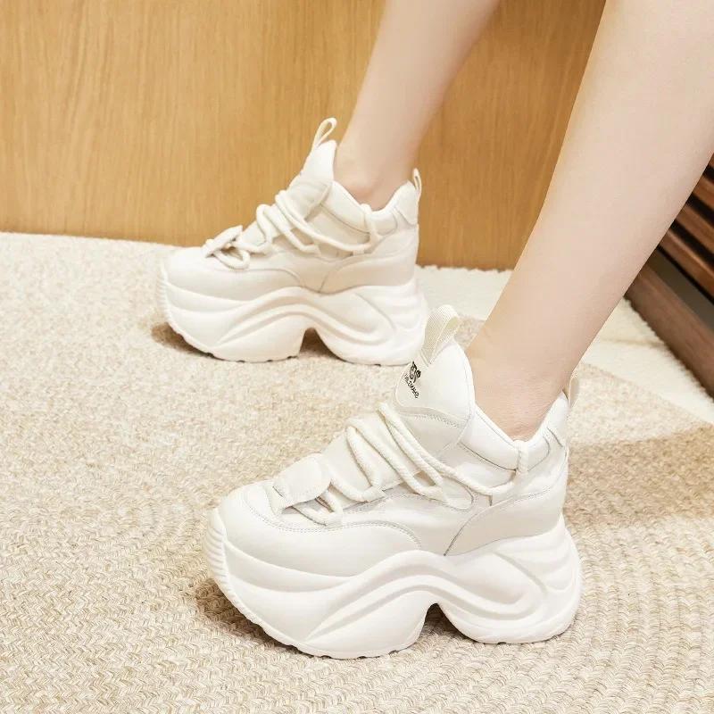 Fashion 8CM Cow Genuine Leather Woman Firm Ergonomic Women Platform Wedge Casual Ankle Boots Chunky Sneakers Autumn Spring Shoes 2025