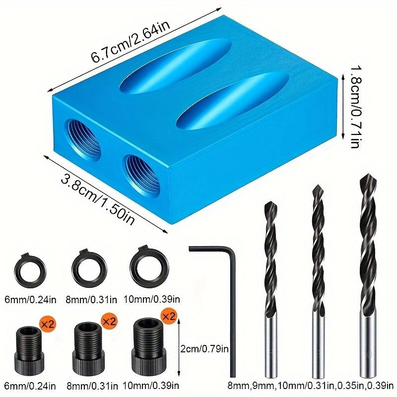 14pcs Pocket Hole Jig Kit, 15 Degree Angle Woodworking Tool, Inclined Hole Carpentry Locator with 6/8/10mm Drill Bits, Metal Dowel Screw Drill Jig