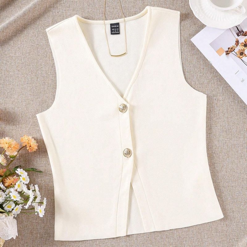 New Sleeveless Slim Fit Knit Vest Single-Breasted Solid Versatile Casual Slimming Versatile Vest Top