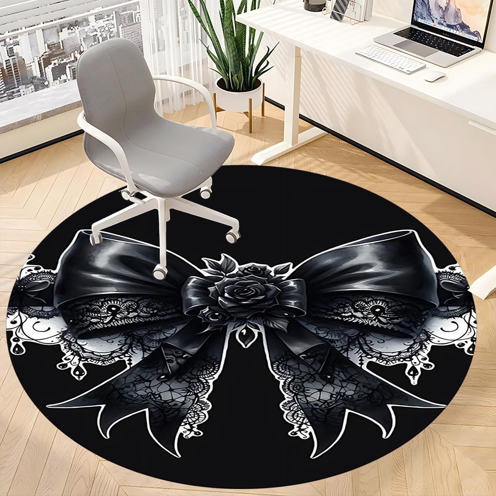 1pc Black Bow Chair Carpet for Office, Non-slip, Soft and Durable Office Rug, Perfect for Office yy260127101