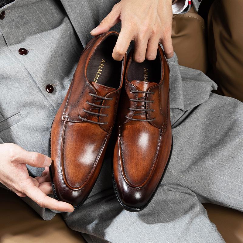 Classic Brand Designer Business Casual Leather Shoes for Men Genuine Leather Lace-up Basic Outdoor Footwear Daily Flat Oxfords