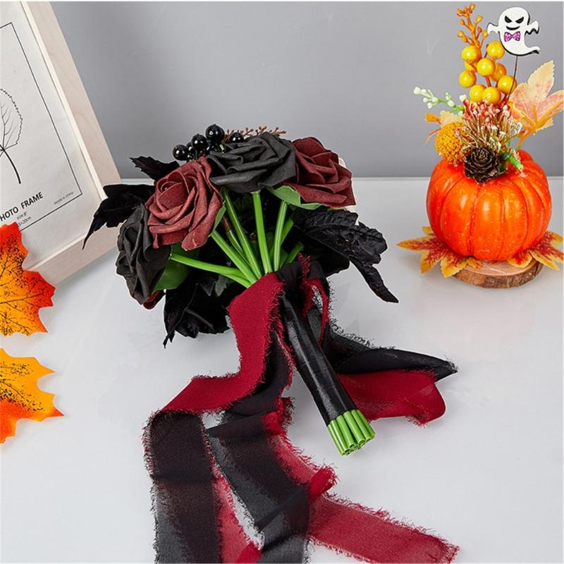 Bridal Bouquets Black Wedding Bouquets with Ribbon for Bridal, Bridesmaids, Anniversary, Wedding, Photography Props