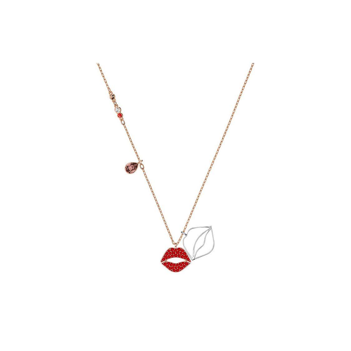 Swarovski Red Lip Pendant Necklace Women necklace Rose-Gold 5409468 Box (Random Color)