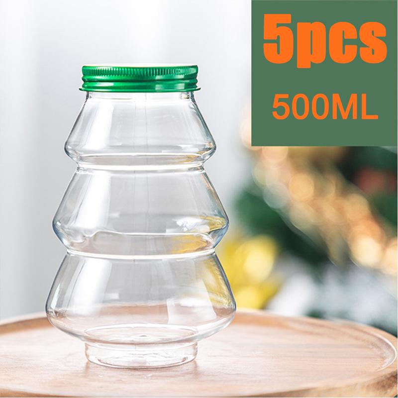 1-10PC  Christmas Tree Shape Drink Bottles Snowman Shaped Candy Biscuits Bottle Juice Milk Tea Jar Food Storage Party Favors