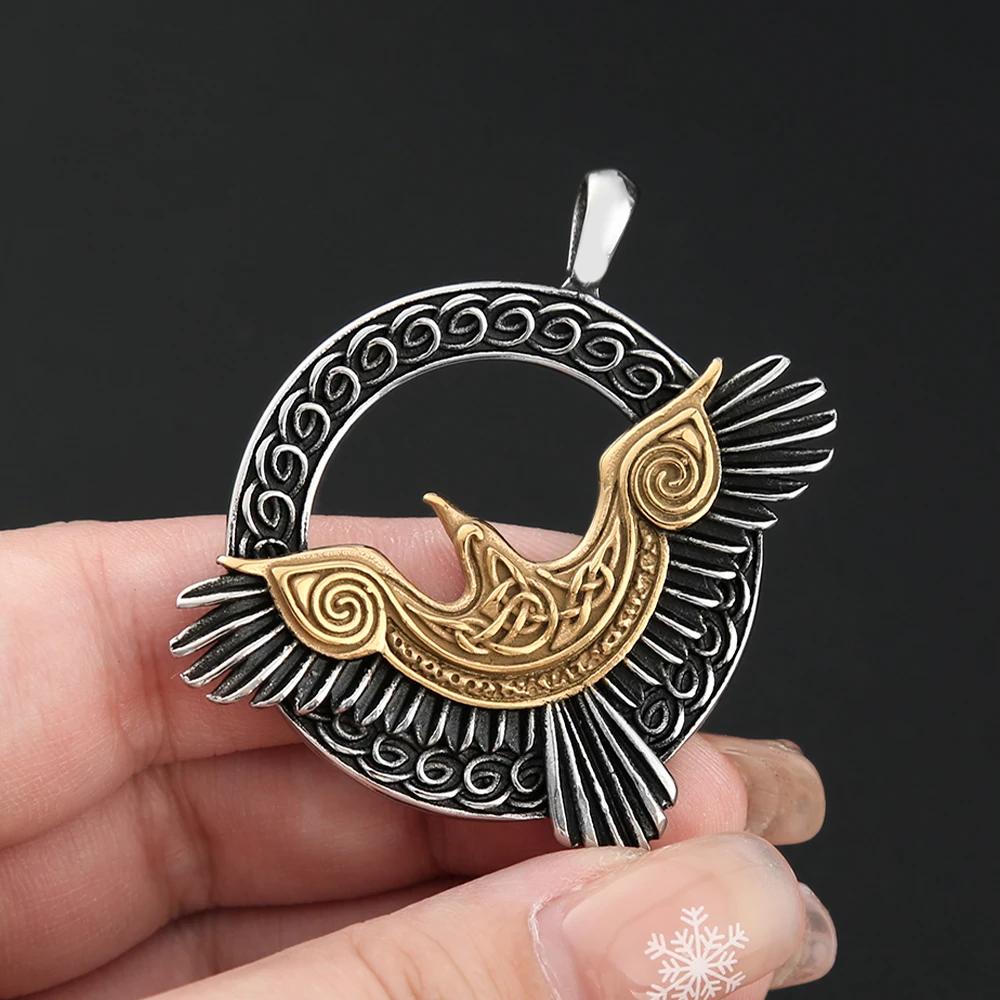 Norse Mythology Eagle Necklace Stainless Steel Viking Odin Raven Pendant for Men Cool Amulet Jewelry Gift