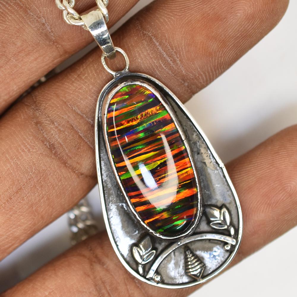 Natural Opal Pendant 925 Sterling Silver 46 ct Gemstone Oval October Birthstone for Gem Collections