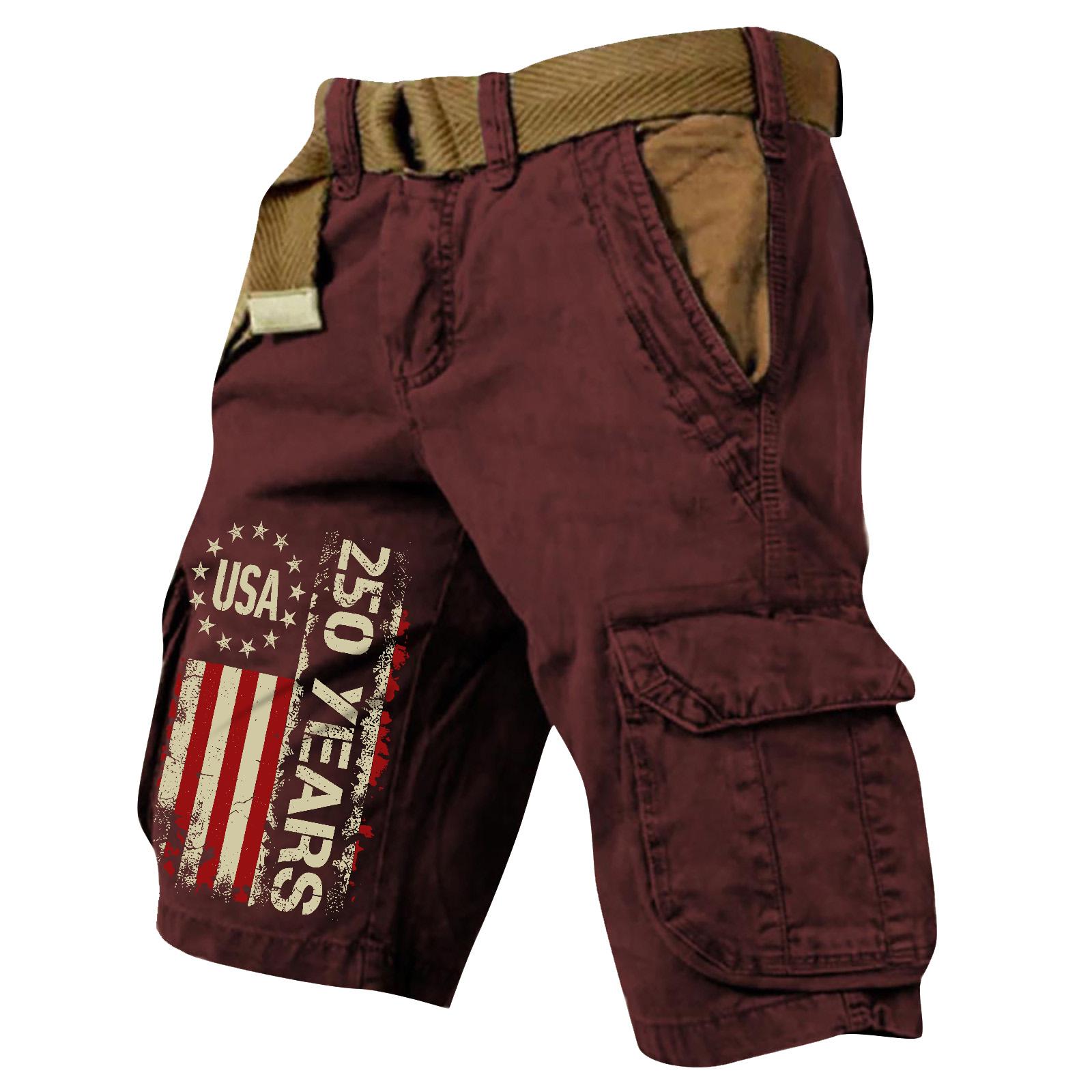 

Men s Summer Printed Casual Multi-Pocket Cargo Shorts XL винний