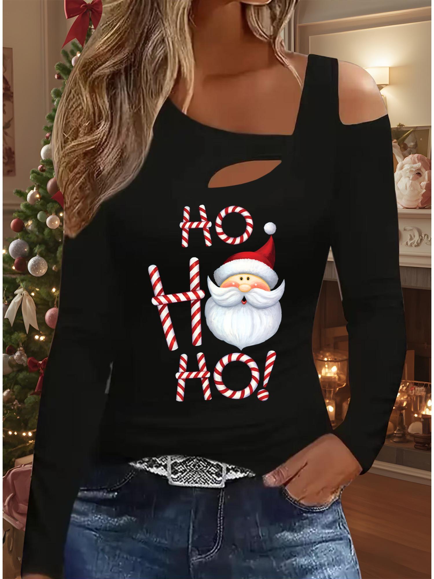 

Осень и Зима Женский Новый Повседневный Топ с Длинным Рукавом Рождественский Узор Идеальный Подарок на Хэллоуин Рождество Футболка S чёрный